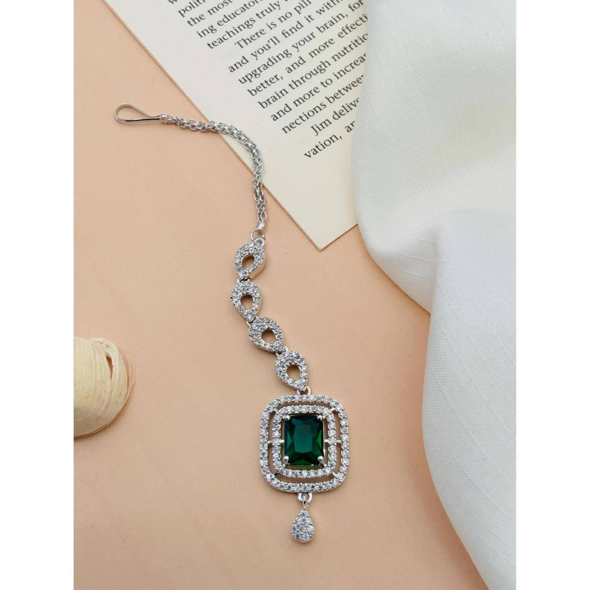 Abdesigns Charming High Quality Silver Plated American Diamond Maang Tikka