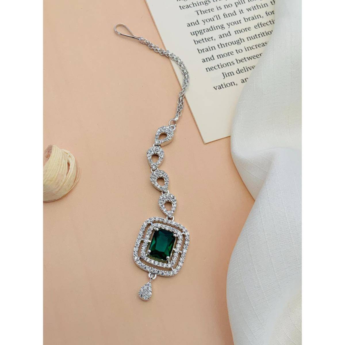 Abdesigns Charming High Quality Silver Plated American Diamond Maang Tikka