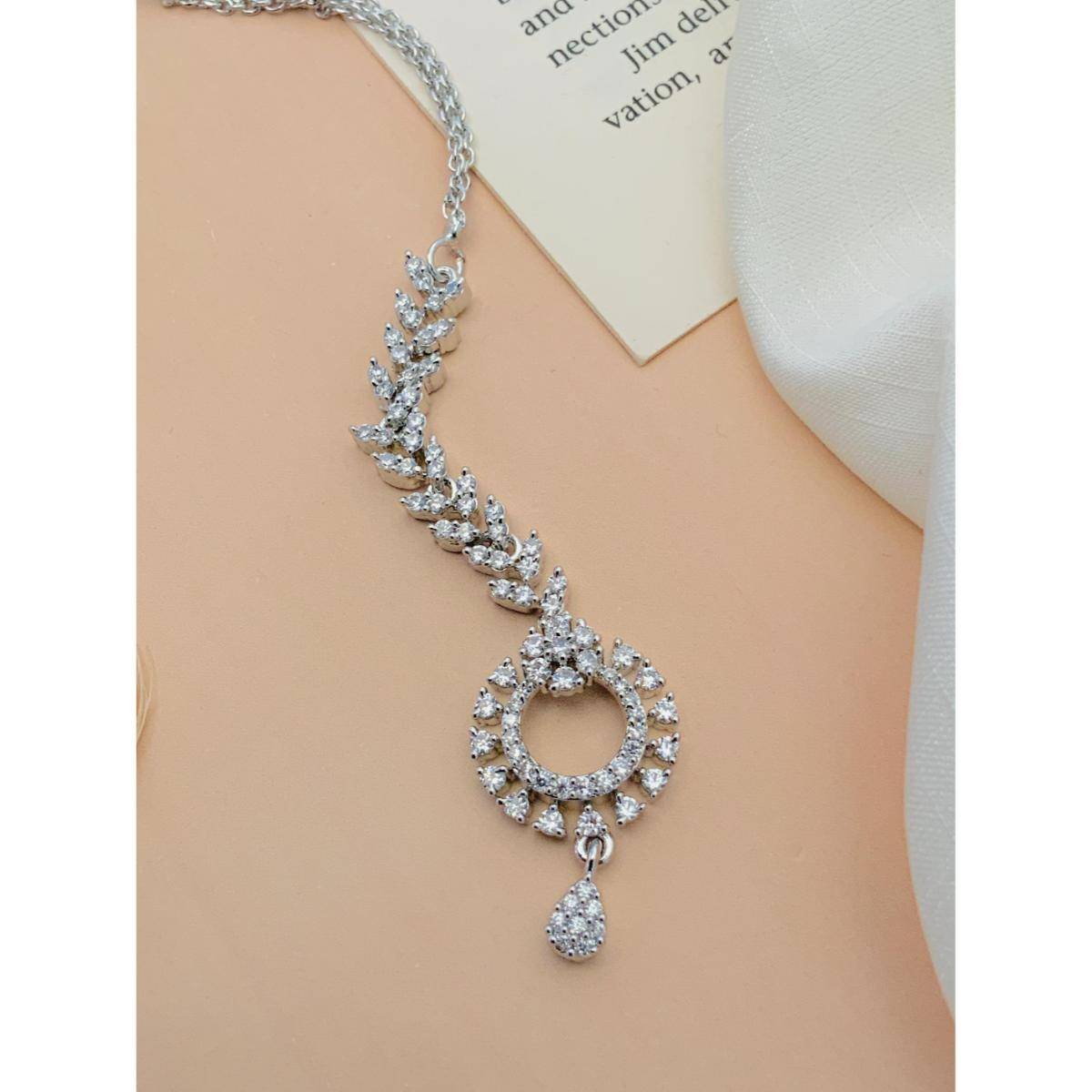 Abdesigns Charming High Quality Silver Plated American Diamond Maang Tikka