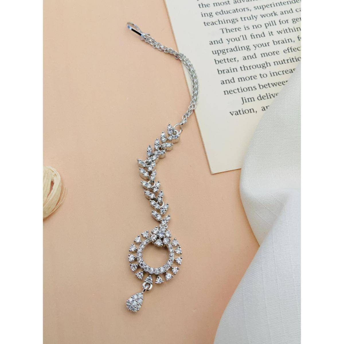 Abdesigns Charming High Quality Silver Plated American Diamond Maang Tikka
