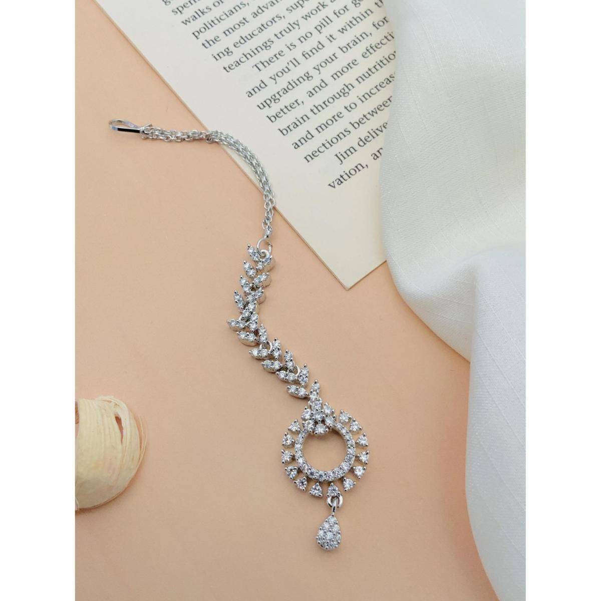 Abdesigns Charming High Quality Silver Plated American Diamond Maang Tikka