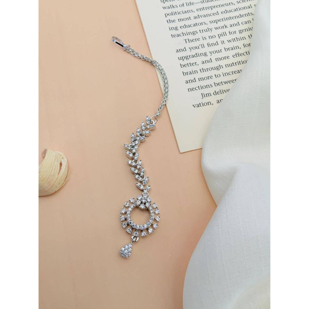 Abdesigns Charming High Quality Silver Plated American Diamond Maang Tikka