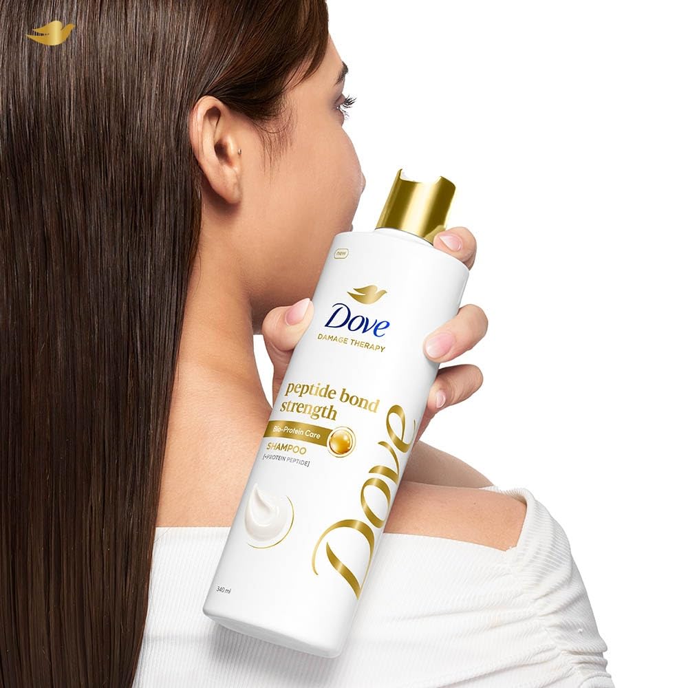 Dove Peptide Bond Strength Shampoo for Dry & Damaged Hair - 340 ml | Enriched with PROTEIN PEPTIDES | Reconstructs broken Bonds for 20X Stronger Hair