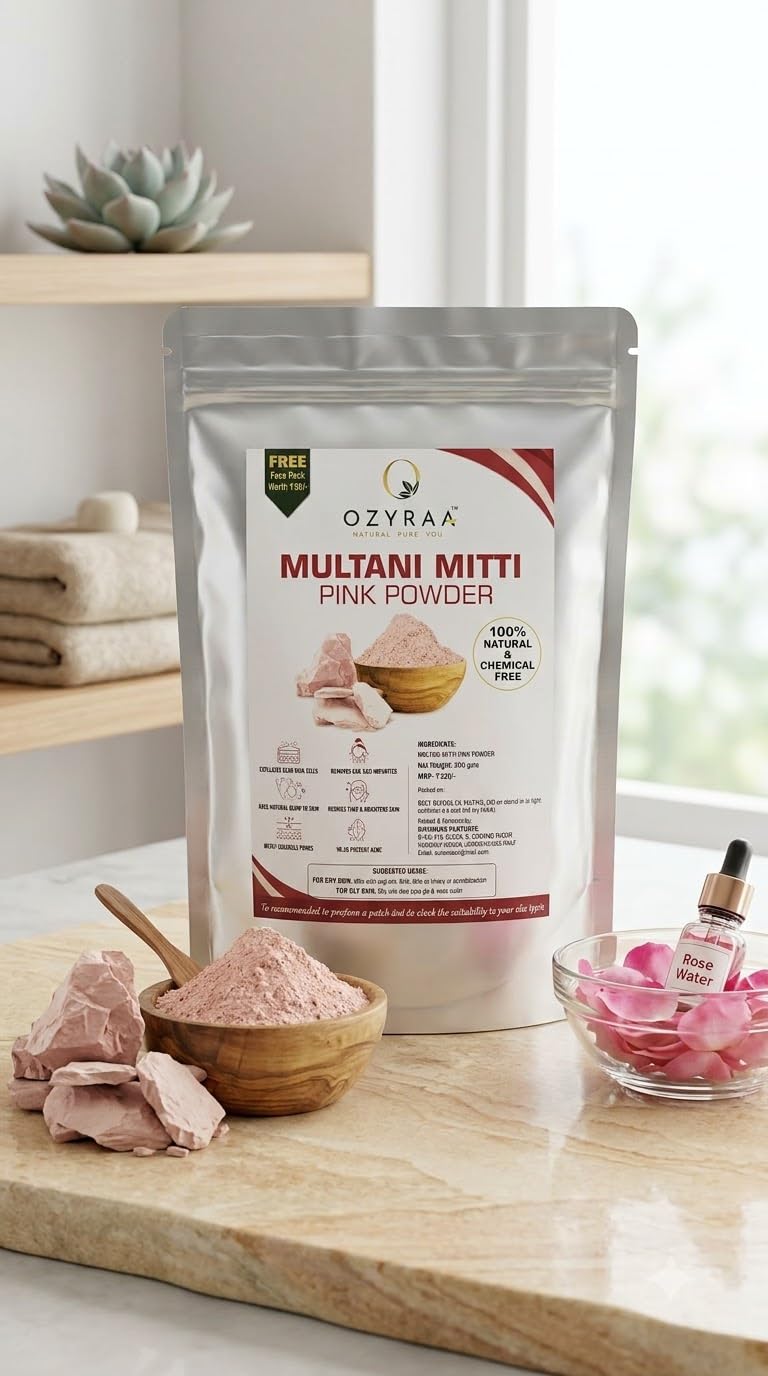 100% Natural Pink Multani Mitti powder 200 gms|With Free Face pack Worth Rs.60/-|for Exfoliating, Soothing, Nourishing, Smoothening Face, Skin & Hair|Reduces Da