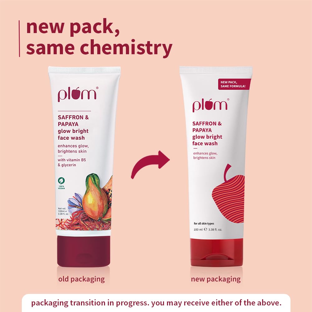 Plum Saffron & Papaya Glow & Brightening Face Wash with Vitamin B5 | Boosts Glow & Brightens Skin | Non-Drying | All Skin Types | Bright Gel Face Wash for Women