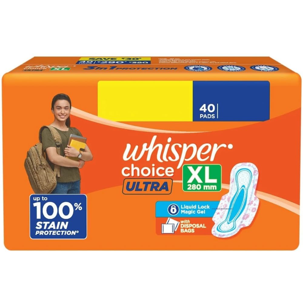 Whisper Choice Ultra Wings Sanitary Pads XL - Pack of 40 Sanitary Pads