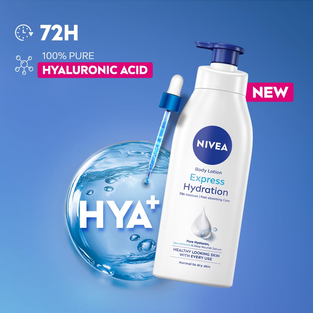 NIVEA Express Hydration Body Lotion, 400ml | 72 H Moisturization & Hydration for Summer | Goodness of Sea Minerals & Deep Moisture Serum | Non Greasy & Healthy