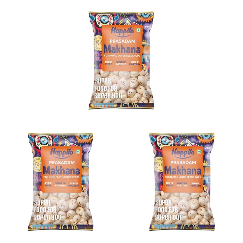 Happilo Premium Plain Prasadam Makhana 200g, Fit for Fasting, Lotus Seed Pop/Gorgon Nut Puffed Kernels, Hand-Picked 200 g (Pack of 1)