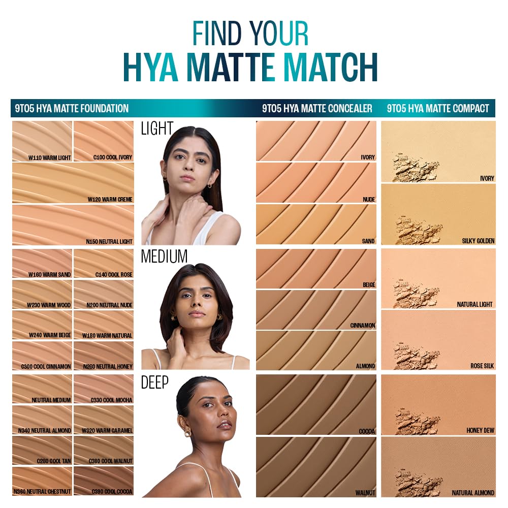 LAKMÉ 9to5 Hya Matte Full coverage Liquid All skin type Foundation + Hyaluronic Acid Neutral Almond - 25ml