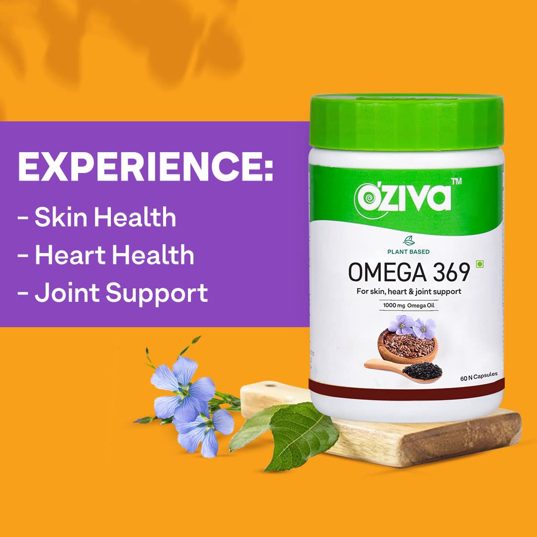 OZiva Plant Based Omega 3 6 9 Multivitamin Supplement for Men & Women (1000 mg Vegan Omega Oil Concentrate with Flaxseed & Blackseed Oil) Fatty Acids (Omega 3 6