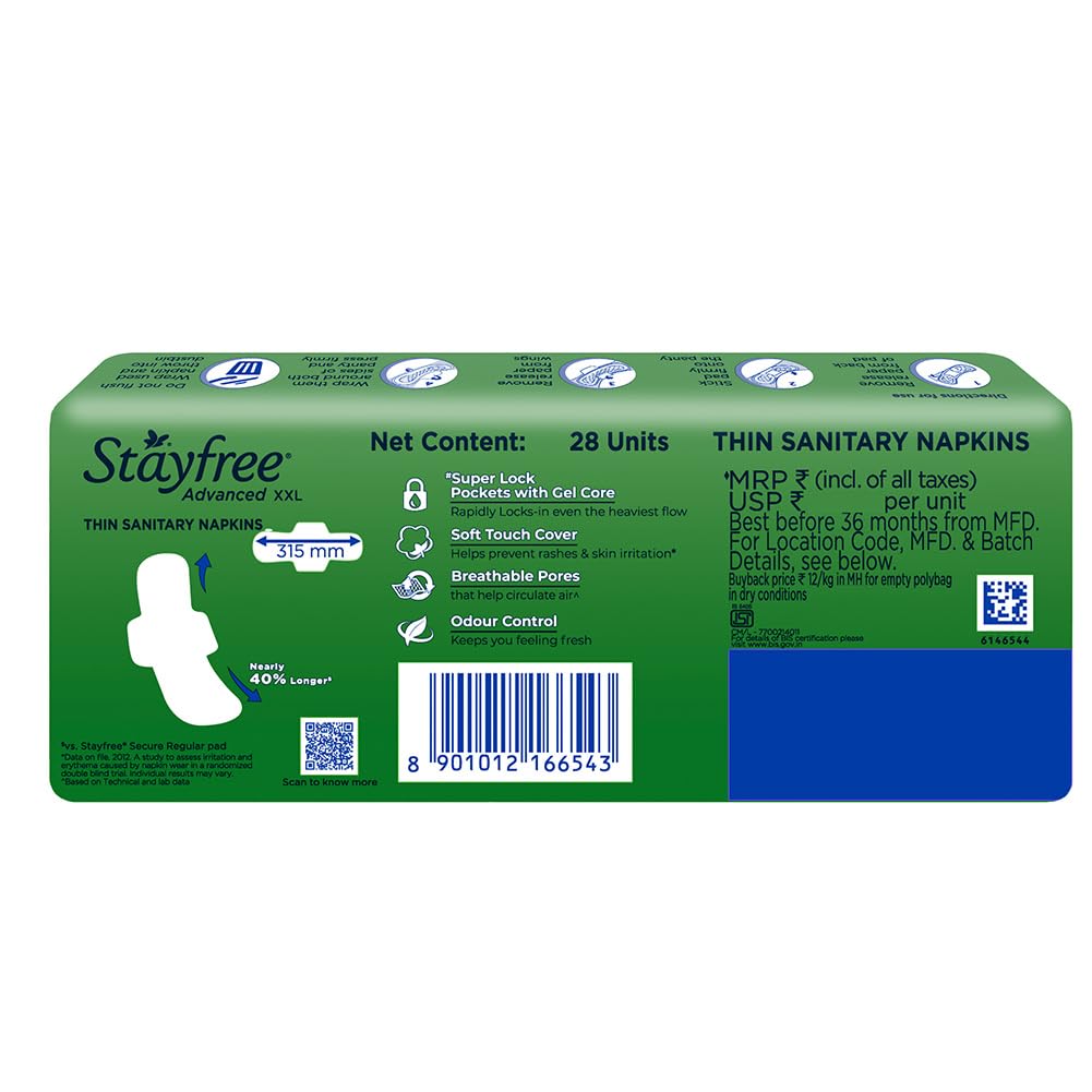 Stayfree Advanced XXL Ultra-Soft 28 Pads,Pack Of 1 With wings XXL (28 Count, Pack of 1)