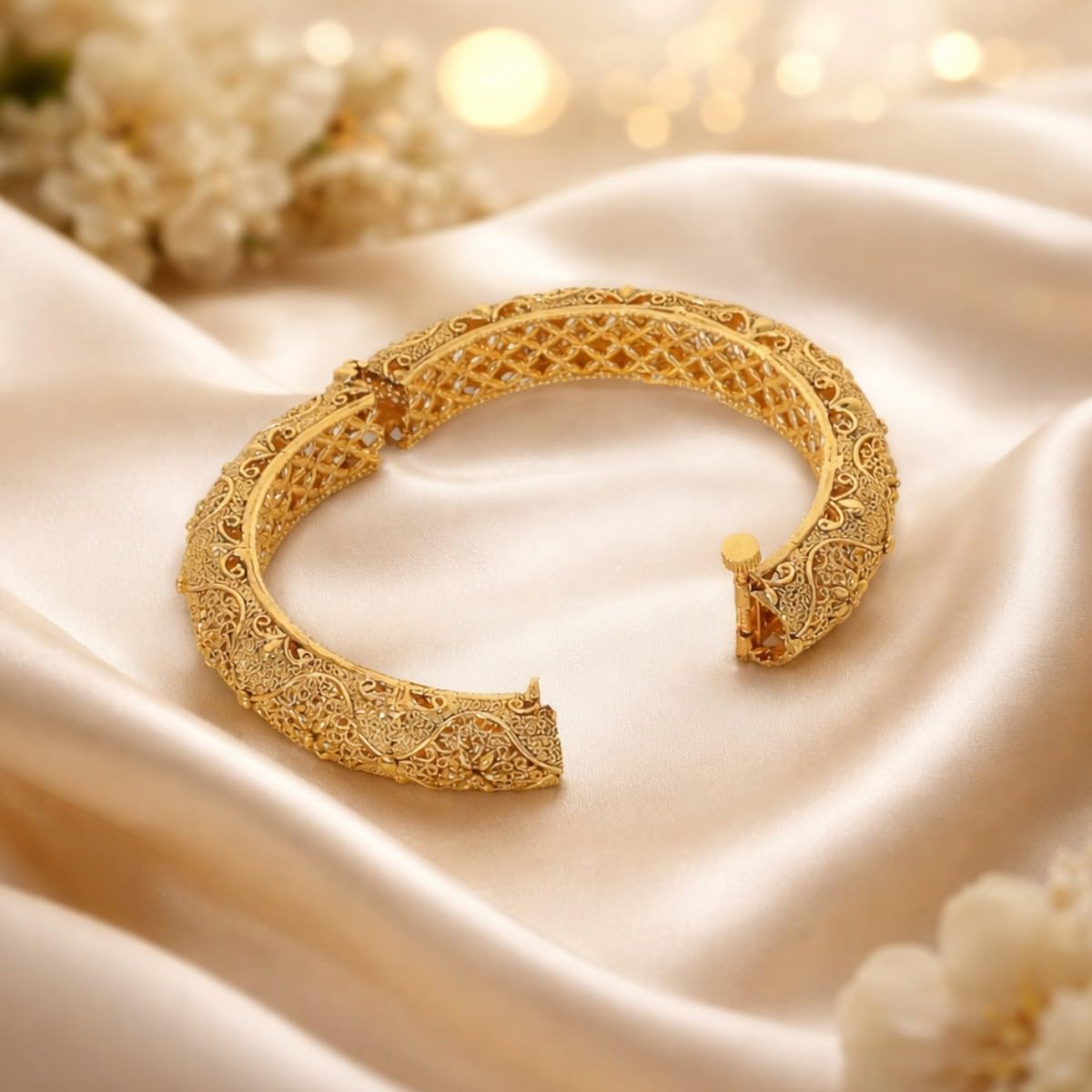 Accessher Set Of 2 Gold Plated Traditional Rajwadi Jewellery Inspired Ethnic Filigree Style Screw Closure Bangles/Festive Bangles For Women ideal Gift For Karwa