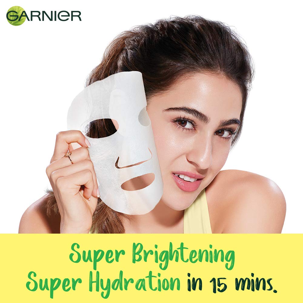 Garnier Skin Naturals, Light Complete, Face Serum Sheet Mask (Yellow), 30g & Garnier Hydra Bomb Eye Serum Mask, Orange, 6 g