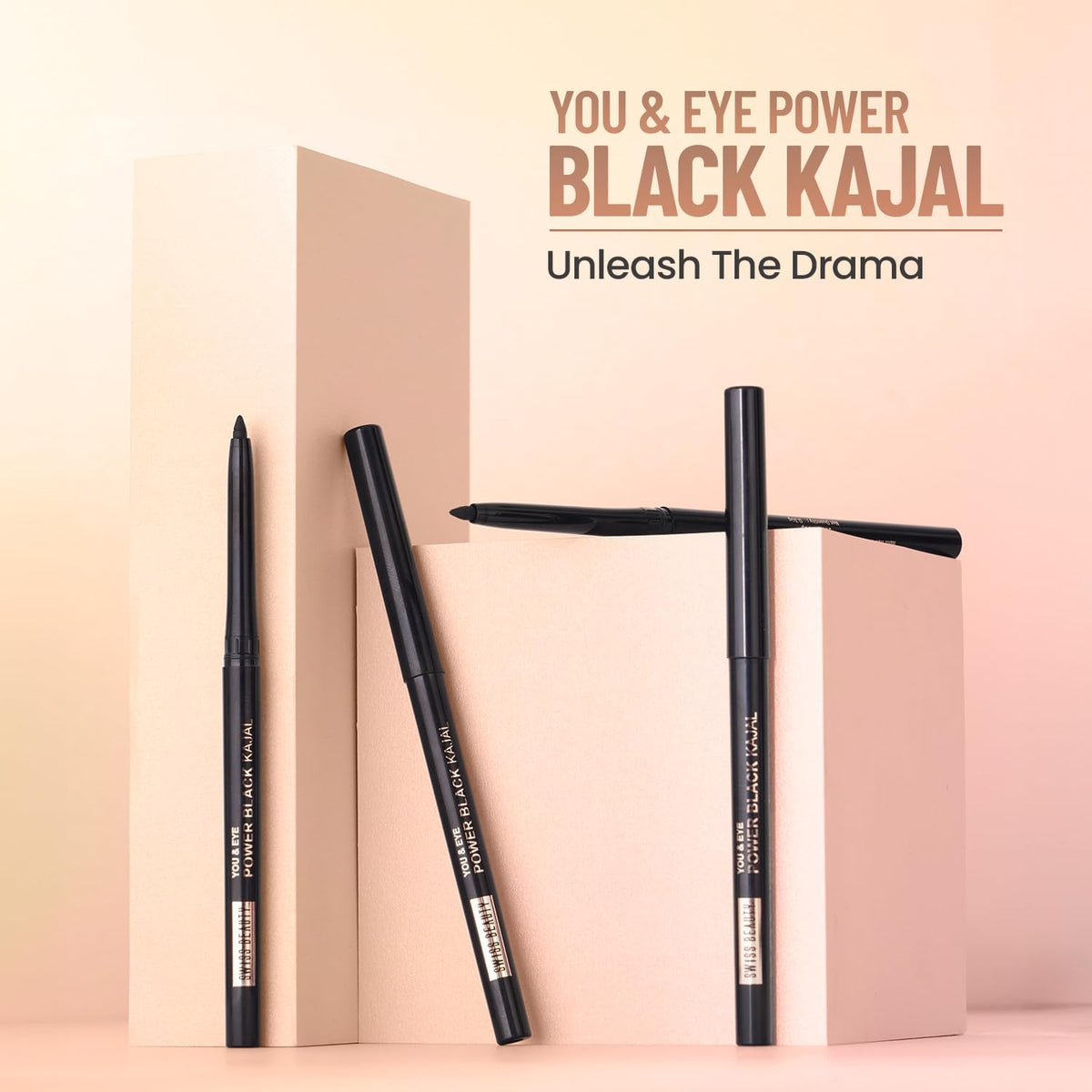 SWISS BEAUTY You & Eye Power Black Pencil Kajal | Waterproof & Smudge-Proof | 24 Hour Stay | Matte Finish Black Kajal | 0.30gm Black 0.3 g (Pack of 1)