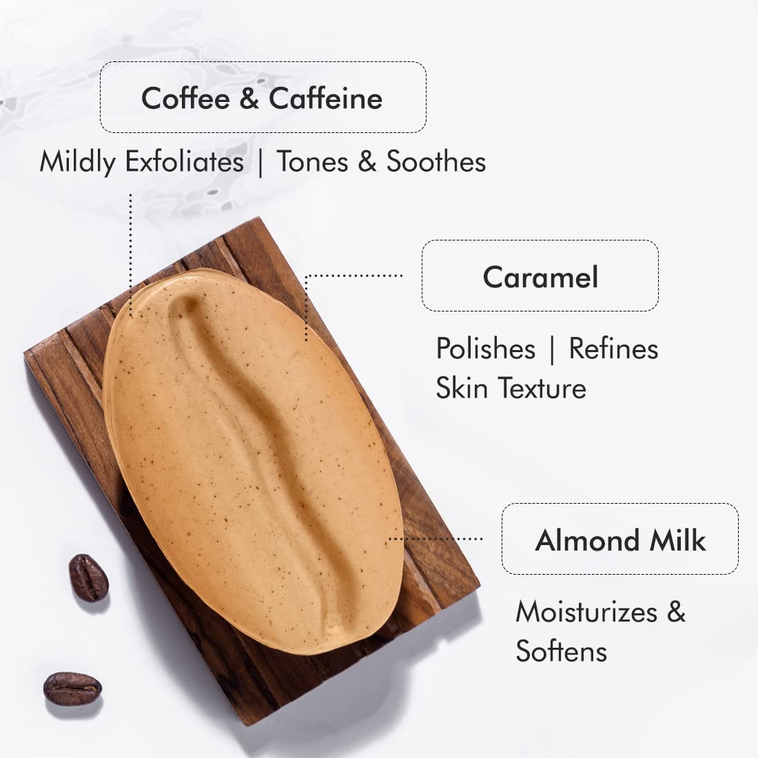 mCaffeine Exfoliating Tan Removal Soap with Coffee,Almond Milk & Caramel|De Tan Bathing Soap for Polishing & Moisturizing the Skin|Bean Shaped Soap for bath wit