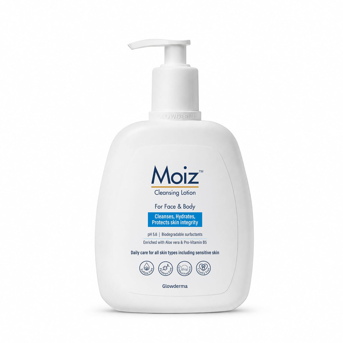 Moiz Cleansing Lotion | Face & Body Cleanser for Sensitive & Dry Skin | Supports Skin Barrier | Aloe Vera & Pro-Vitamin B5 | pH 5.6 | Soap, Sulphate & Paraben F