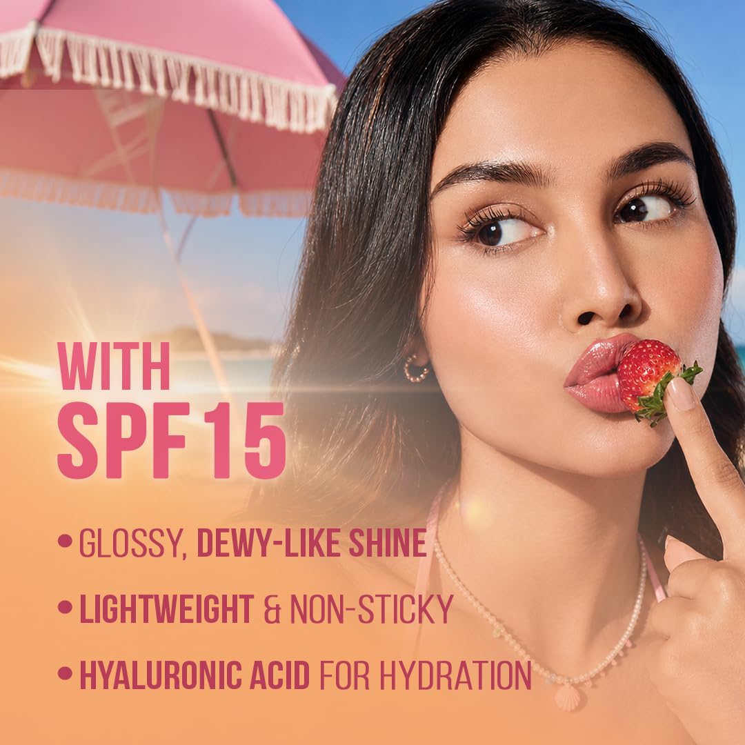 Staze Y.U.M.M.Y Lip Gloss Balm | 3-in-1 Gloss + Tint + Balm | High-Shine Glossy Finish | With SPF 15 | Non-sticky Formula with Hyaluronic Acid & Shea Butter | 04 Strawberry Jelly | 2g