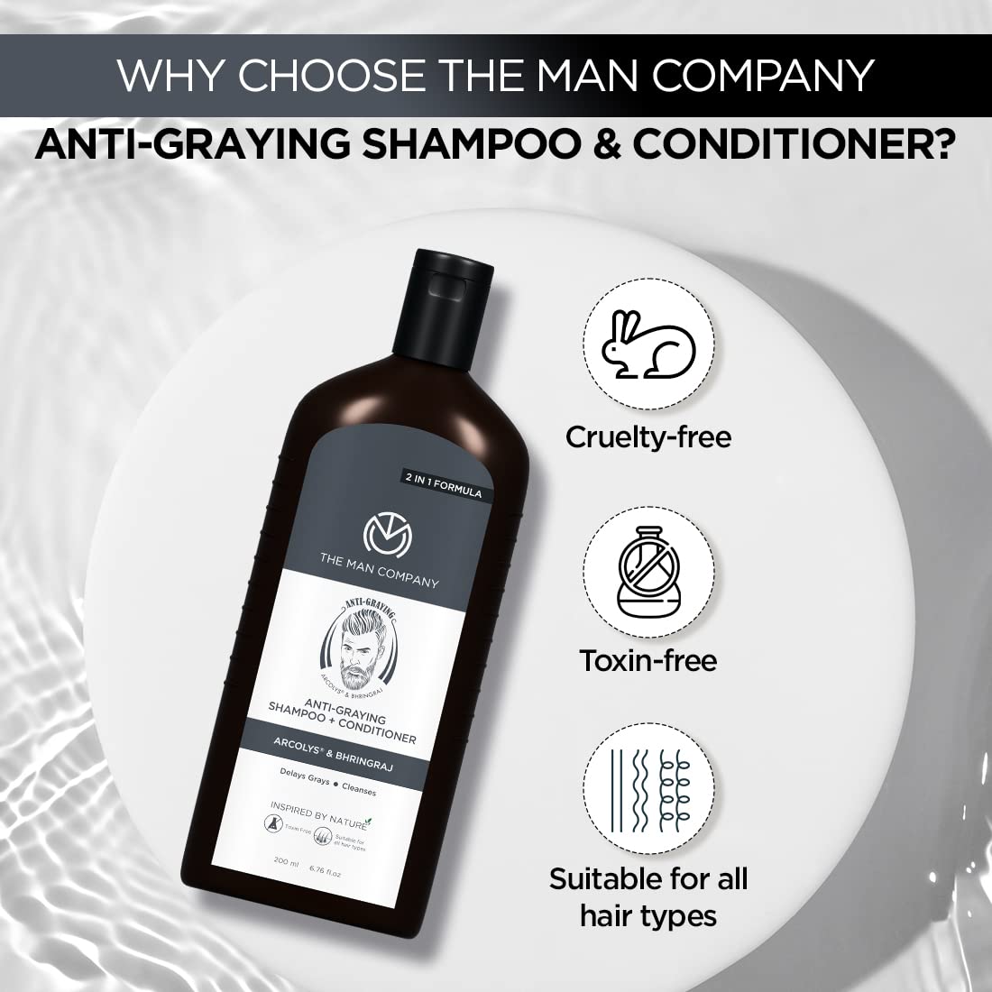 The Man Company Anti-Graying 2-in-1 Shampoo & Conditioner For Men | Enriched with Shikakai & Bhringraj | Delays Grays | Boosts Confidence | SLS & Paraben Free |