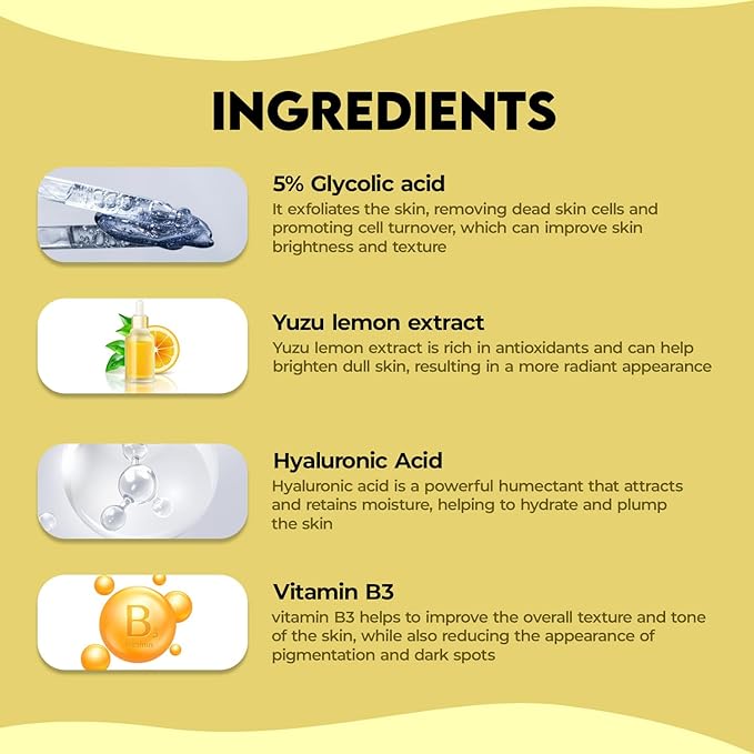 Jovees Herbal 5% Glycolic Acid Brightening Serum With 5% Niacinamide Yuzu Lemon & Hyaluronic Acid | Improves Skin Texture & Uneven Skin | For All Skin Types | 3