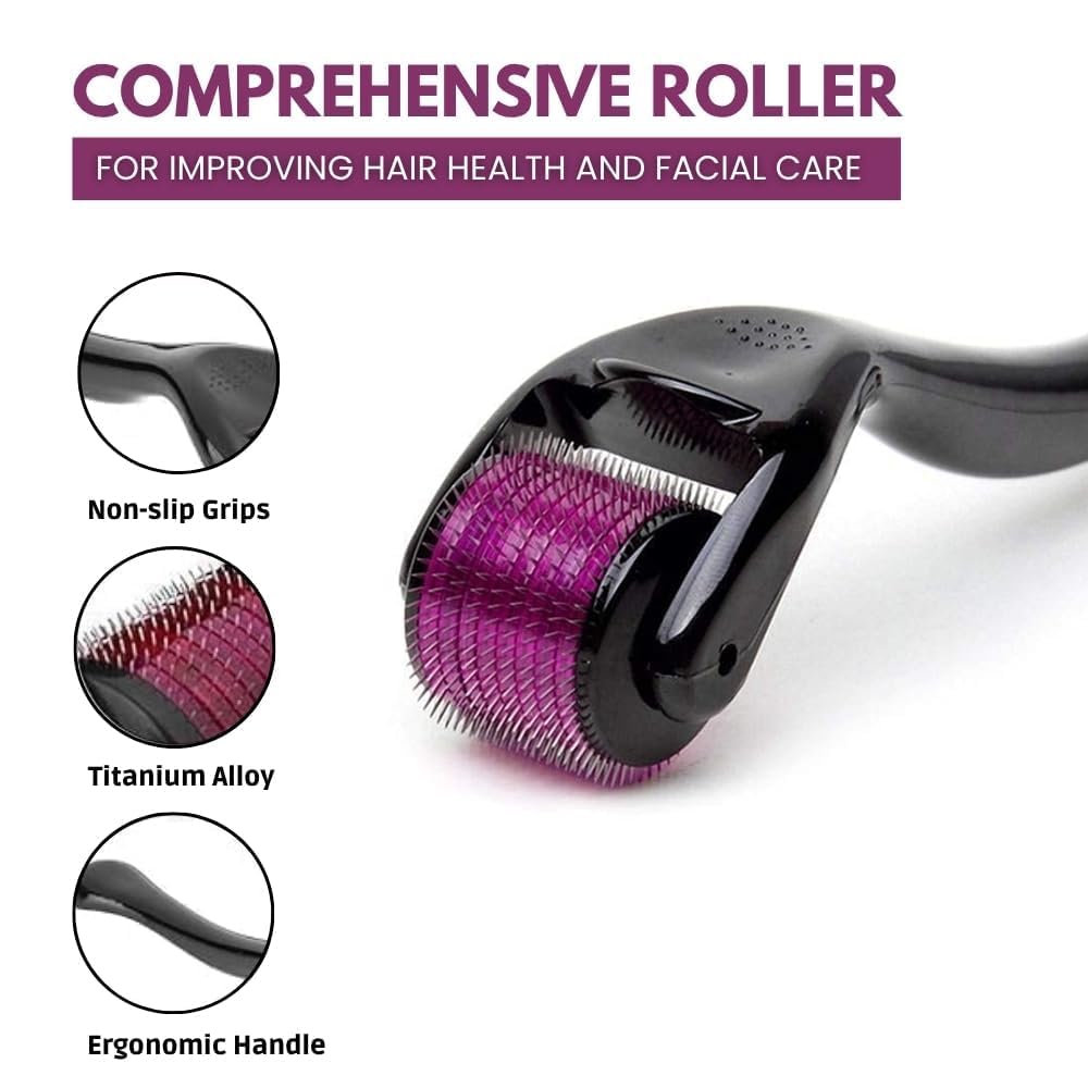 Derma Roller 1.5 mm for Hair & Beard Growth – 540 Titanium Micro Needles for Hair Regrowth, Beard Growth, Acne Scar Reduction & Skin Rejuvenation – Safe for Men