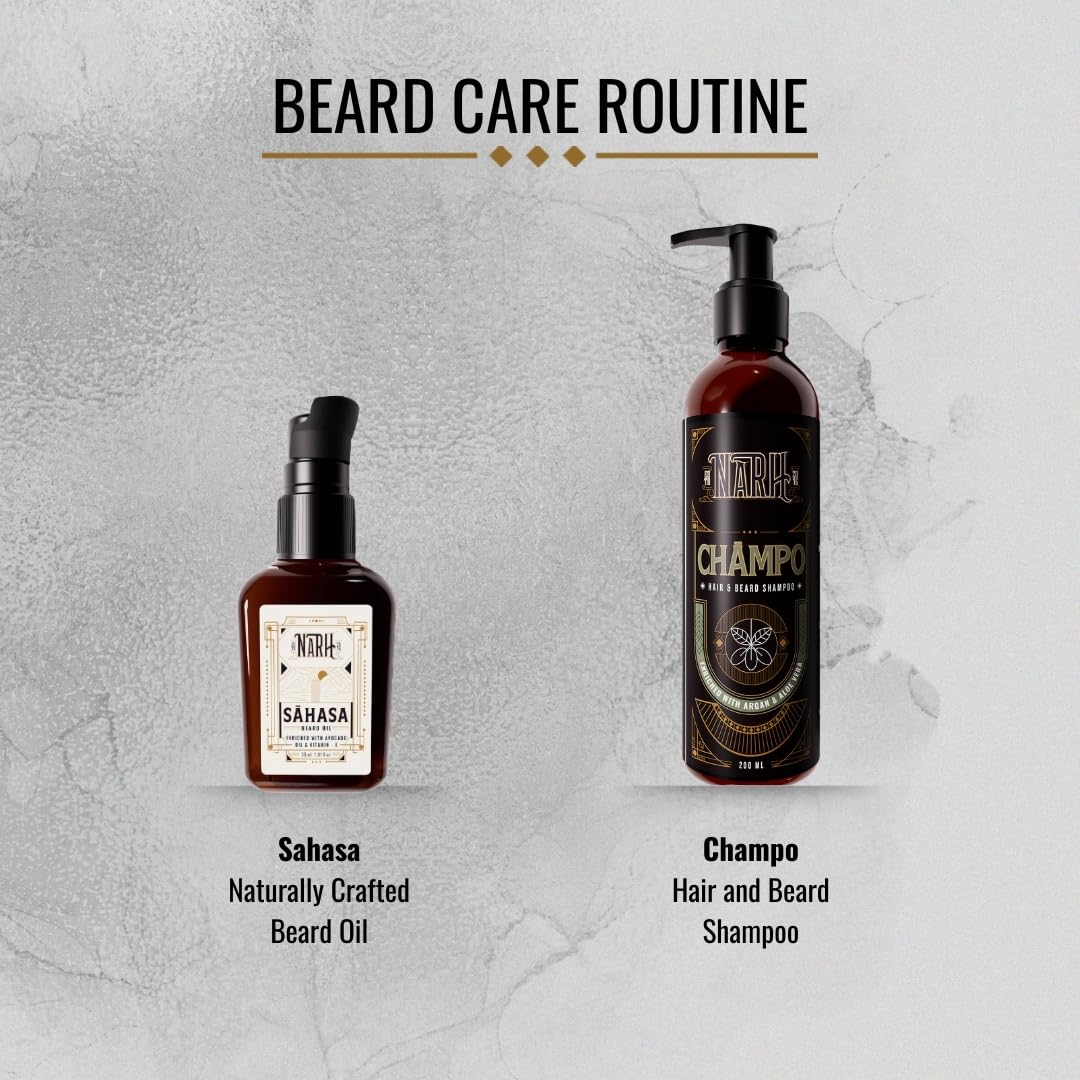 NARH SAHASA | Luxury Beard Oil for Men | Musk Fragrance | All-Natural, Non-Sticky, Beard Hydration & Anti-Dandruff | Enriched with Vitamin E, Jojoba, & Avocado
