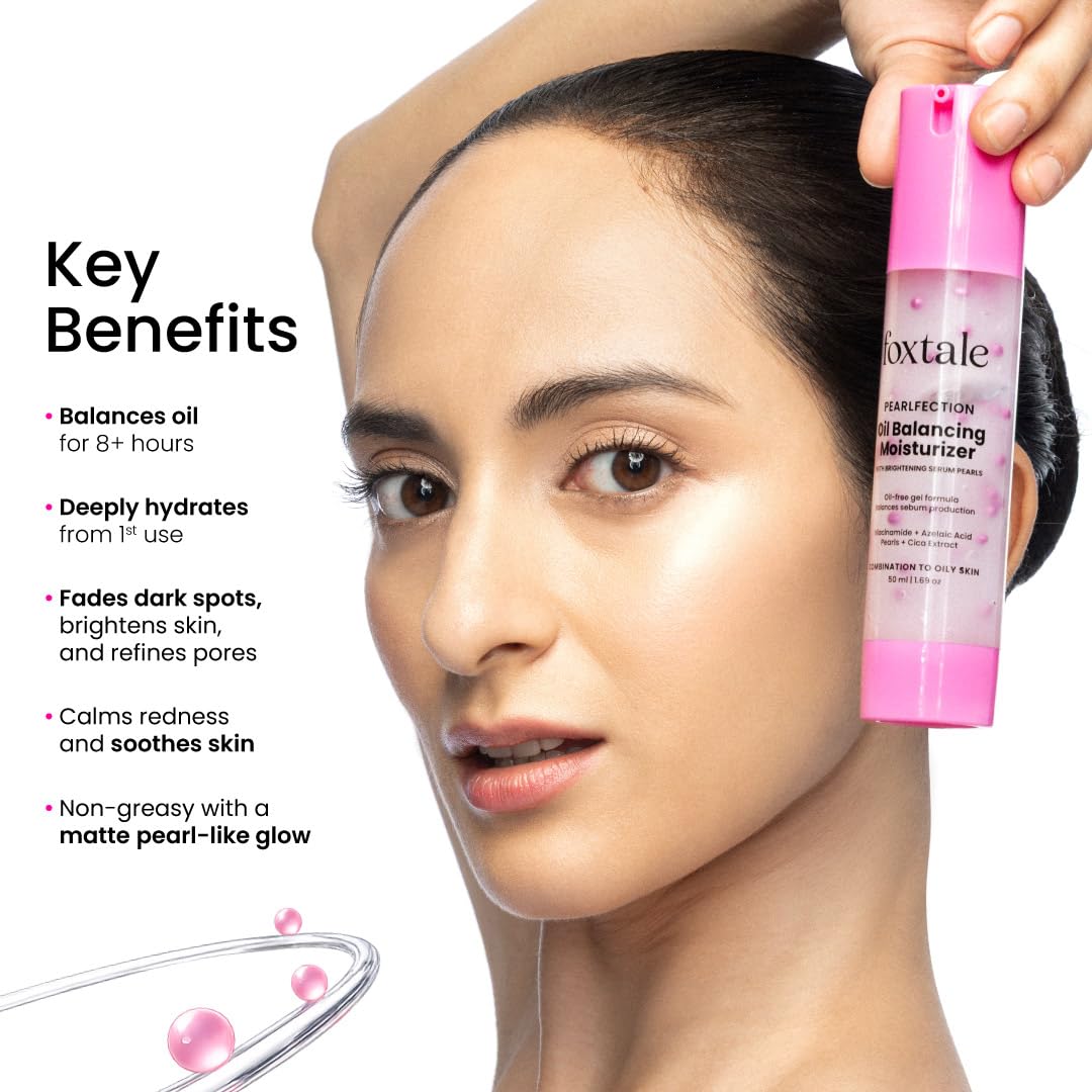Foxtale Oil-Balancing Gel Face Moisturizer with Niacinamide & Cica | 8hr Oil-Free Glow | Lightweight & Non-Greasy | Reduces Acne & Calms Skin | For Oily & Acne-Prone Skin, 50 ml | Men & Women