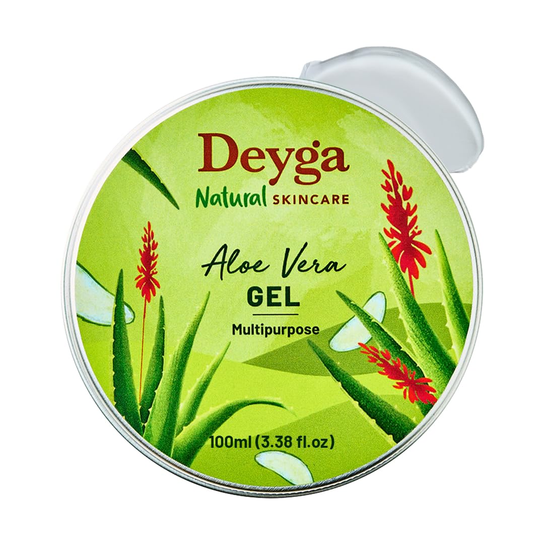 Deyga Aloe Vera Gel | Pure & Organic Multipurpose Gel | Non-Sticky for Face, Skin & Hair | Soothes Acne, Sunburn | For Men & Women (100g) 100 g (Pack of 1) Pack