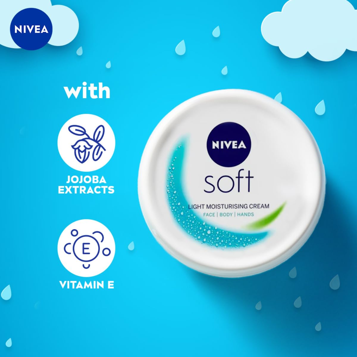 NIVEA Soft Light Moisturizer 100ml | Berry Blossom | For Face, Hand & Body, Instant Hydration | Non-Greasy Cream | With Vitamin E & Jojoba Oil | All Skin Types