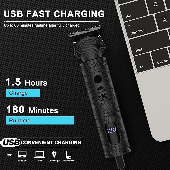 Scttomon Beard Trimmer for Men Professional Mens Beard Grooming Kit T-Blade Trimmer Razor Nose Body Trimmer Hair Cutting Kit Cordless 7 in 1 Black