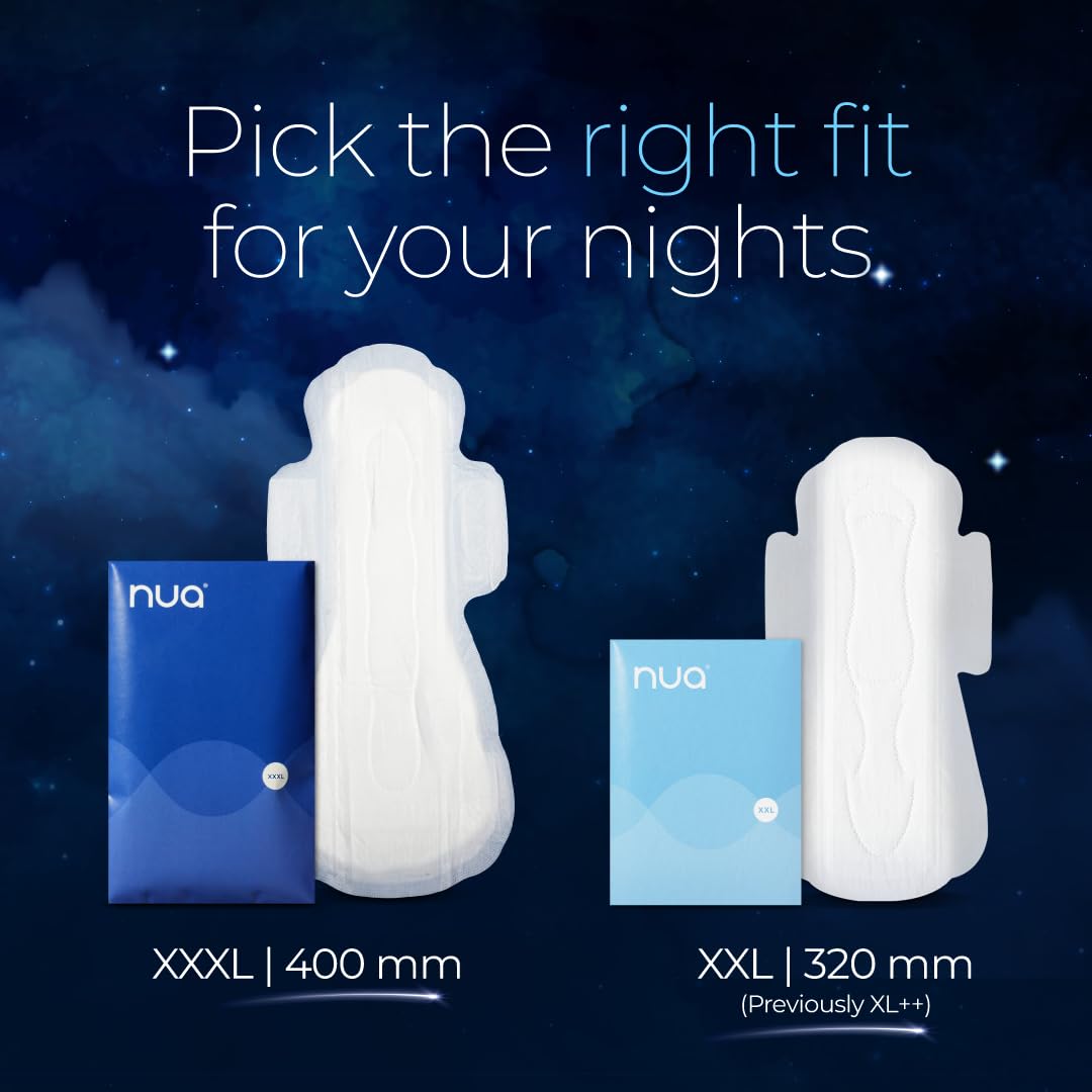 Nua All Night Comfort Sanitary Pads | Pack of 10 (XL++ 320mm) | Twin Layer Protection | 50% Wider Back and Anti Stain Wings | Upto 10 Hours of Absorption | Supe