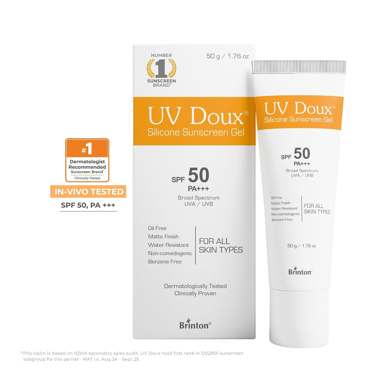UV Doux Silicone Sunscreen Gel SPF 50 PA+++|India’s No.1 Dermatologist Recommended Brand|Invitro,In-Vivo Tested|UVA/UVB Protection, Benzene Free|No White Cast |
