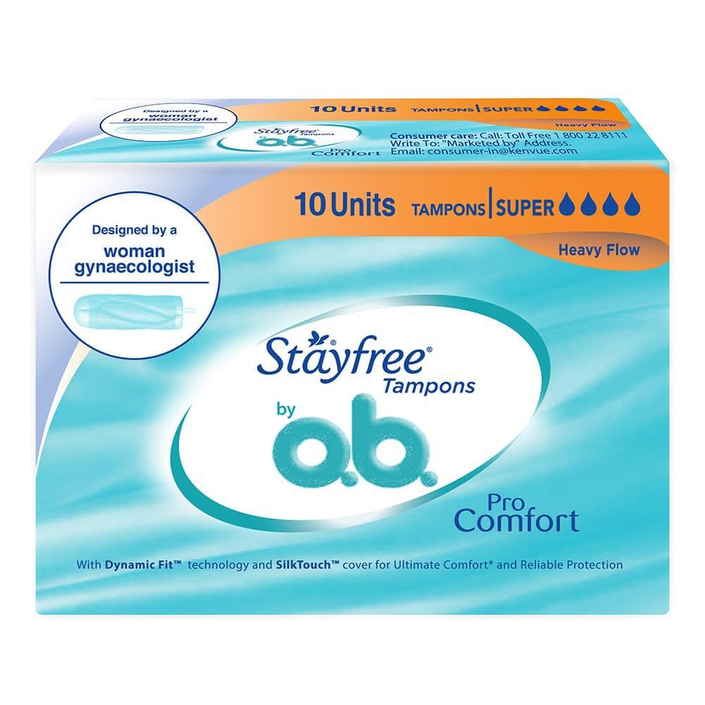 Stayfree Tampons by OB| Heavy flow|10 piece| Dynamic Fit Technology| Rashfree| No skin irritation| Upto 100% leakage protection| Silk touch technology| Stain fr