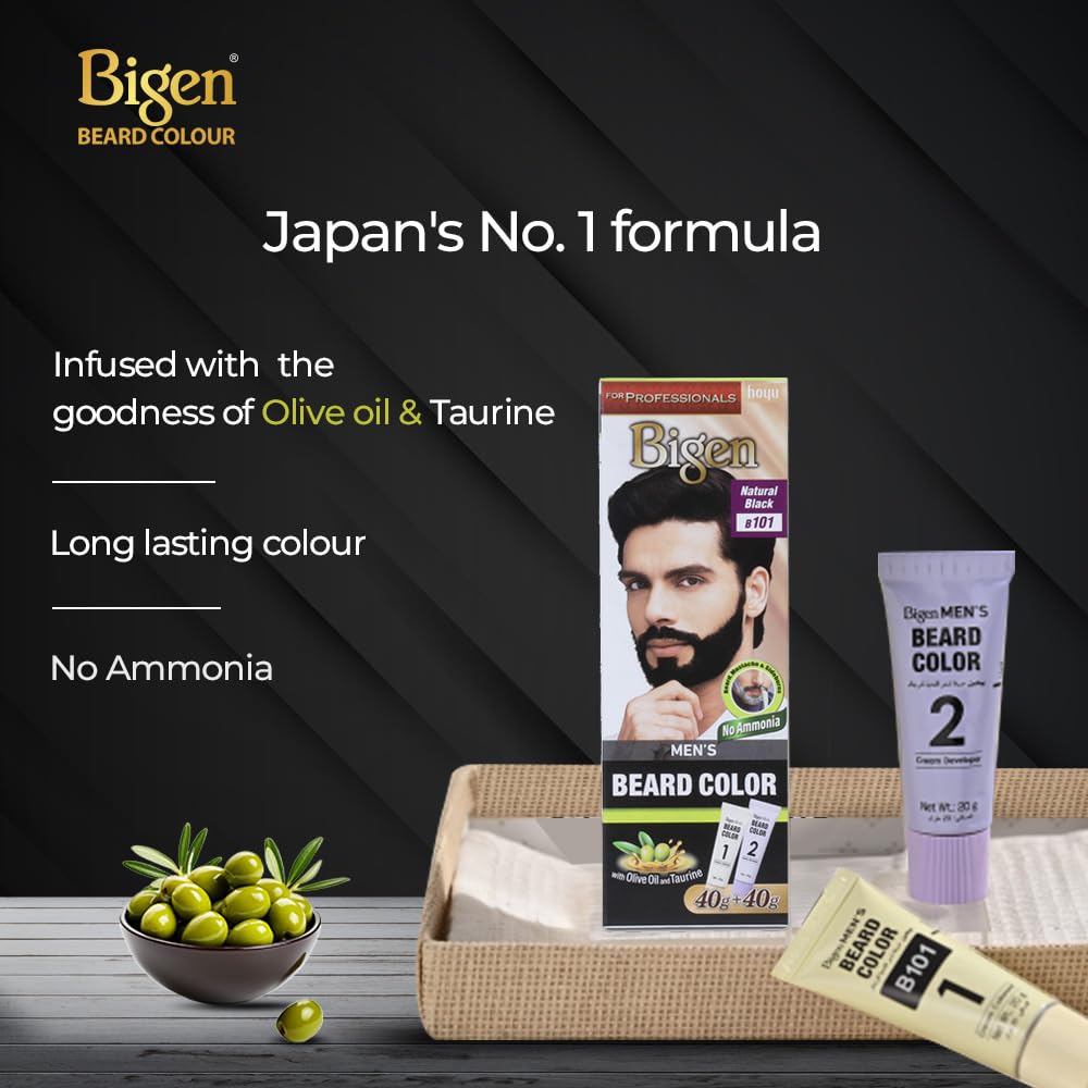 Bigen Beard colour Natural Black B101 | Leaves no Stains| Shade: Natural Black, 40g+40g