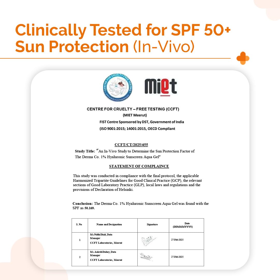 The Derma Co 1% Hyaluronic Sunscreen Aqua Gel SPF 50 PA++++ | Hydrating, Lightweight & Non-Greasy | No White Cast | Broad Spectrum & Blue Light Protection | Clinically Tested - (In-Vivo) | 125 g