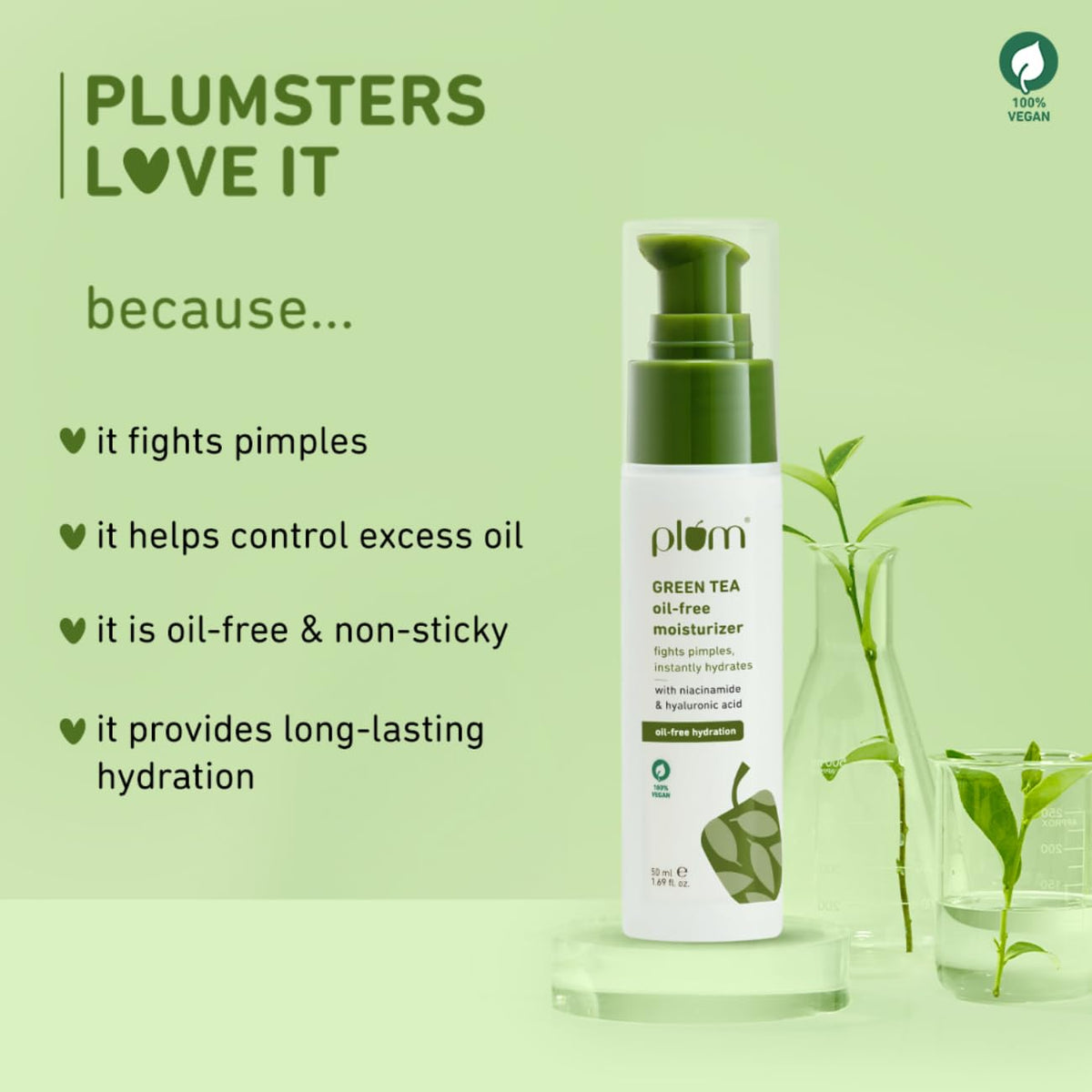 Plum Green Tea Oil-Free Face Moisturizer | With Niacinamide & Hyaluronic Acid | Fights Pimples & Hydrates | Fades Blemishes & Brightens Skin | Non-Sticky & Long