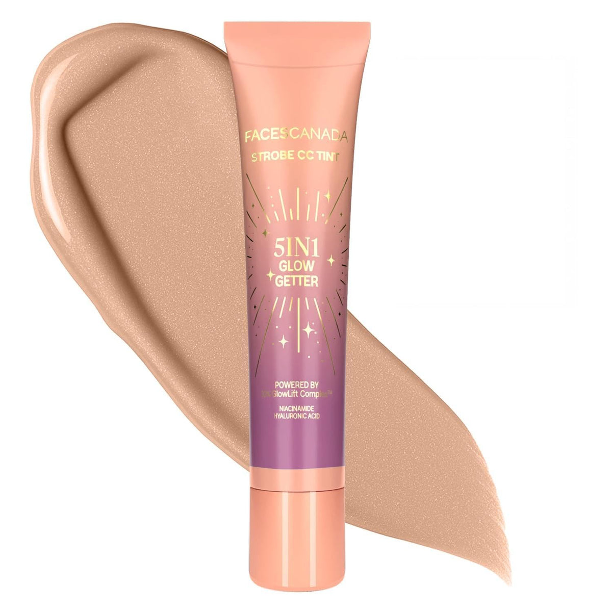 FACES CANADA Strobe CC Tint Mini - Sunset Glaze 02, 18ml | 5-in-1 Serum + Moisturizer + Primer + BB/CC Cream + Strobe Cream | Lightweight | Radiant Dewy Glass S