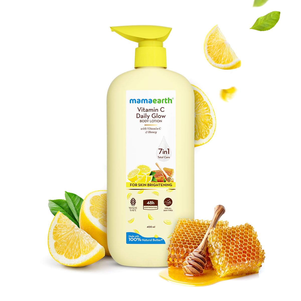 Mamaearth Vitamin C Daily Glow Body Lotion For Skin Brightening with Vitamin C & Honey 400ml|Nourishes Dry Skin|48 H Moisturization| 100% Natural Butter | Non-G