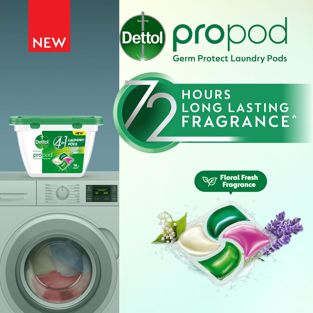 Dettol 4 in 1 Laundry Detergent Pods 18pcs, (Pack of 2)