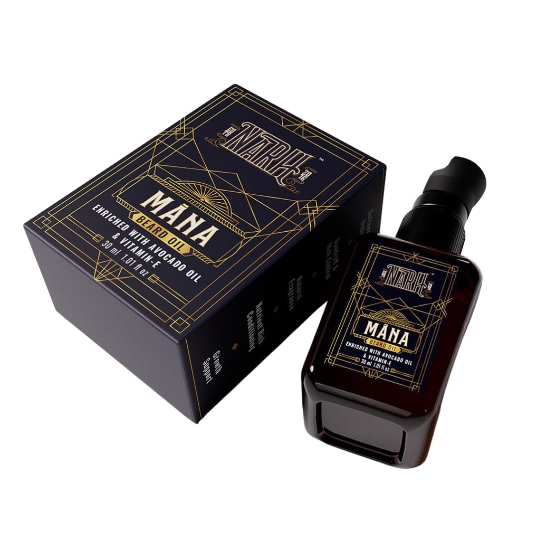 NARH MANA | Premium Beard Oil | All-Natural Grooming Oil with Oud Fragrance | Non-Sticky, Hydrating, Beard Nourishing Formula | Enriched with Jojoba, Avocado Oi