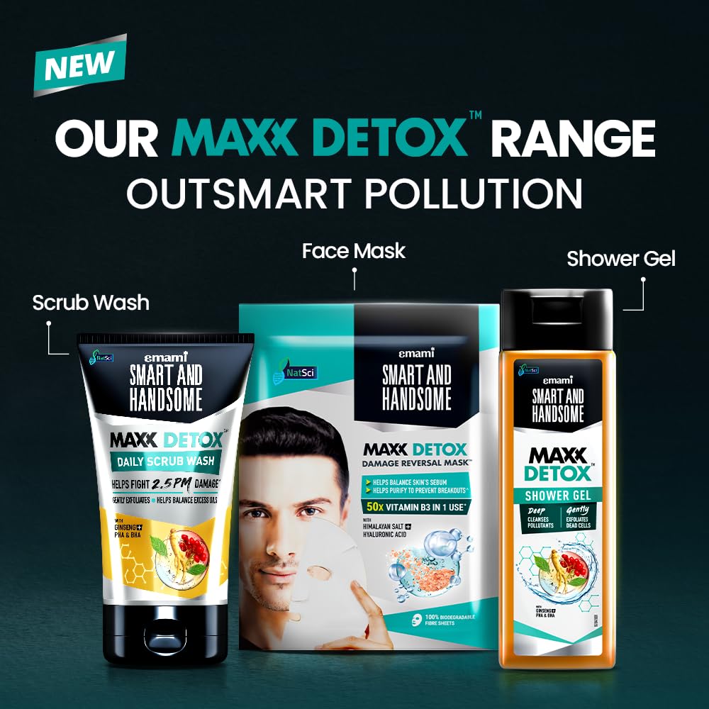 SMART AND HANDSOME MAXX DETOX™ DAILY SCRUB WASH | Fights 2.5 PM Damage | Gently exfoliates | Balance Excess Oil | With Ginseng to Revitalizes Dull Skin & PHA+BH