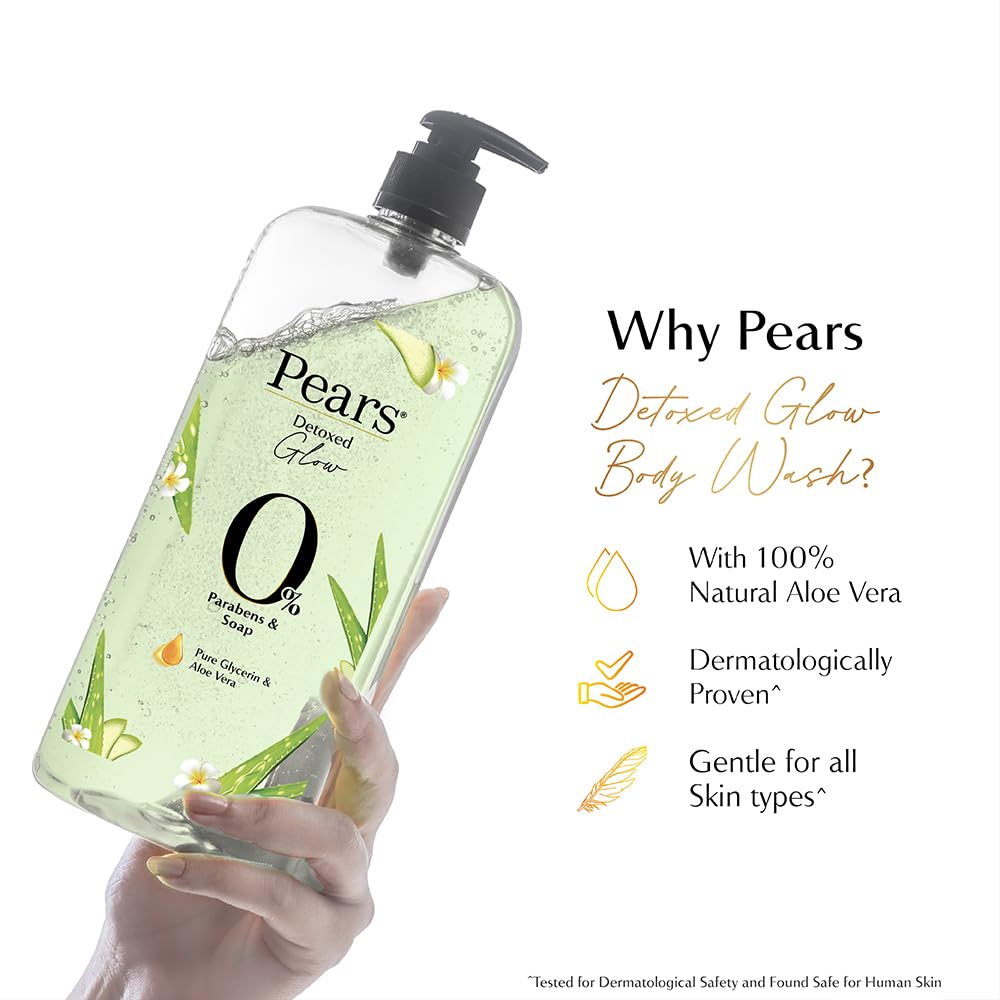 Pears 98% Pure Glycerin Detoxed Glow Body Wash with Aloe Vera and 0% Parabens & Soap for a Detoxed Glow, 750ml