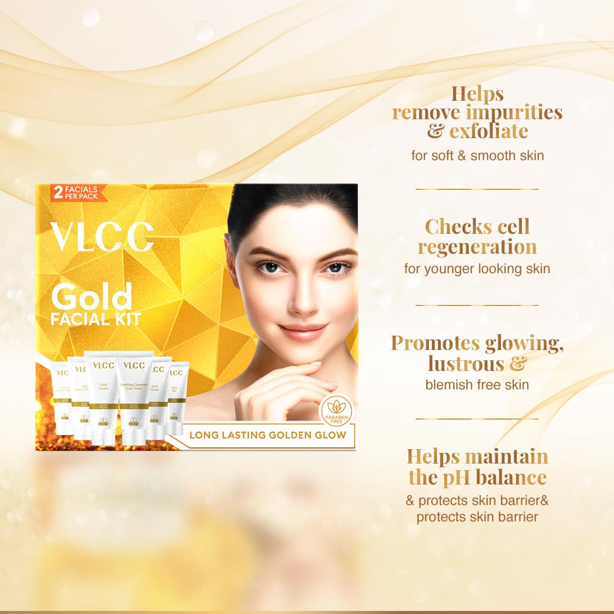 VLCC Gold Facial Kit & VLCC Diamond Facial Kit - 60g Each (Pack of 2) | Pamper your Skin for a Luminous Glow | Skin purifying with Parlour Glow | With Gold Bhas