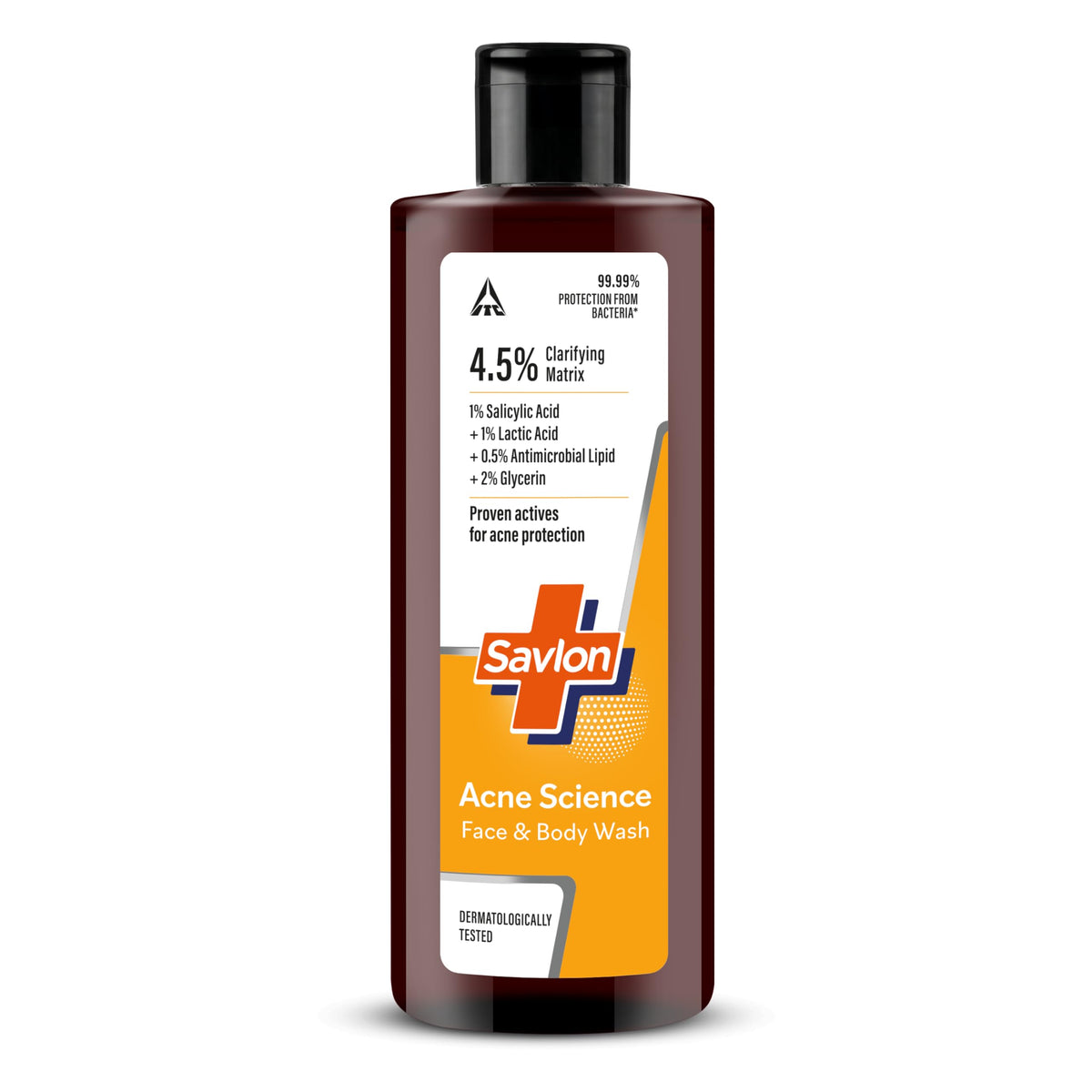 Savlon Acne Science Exfoliating Face & Body Acne Wash 250ml | Antibacterial Formula with 1% Salicylic Acid + 1% Lactic Acid | Helps Fight Acne-Causing Bacteria