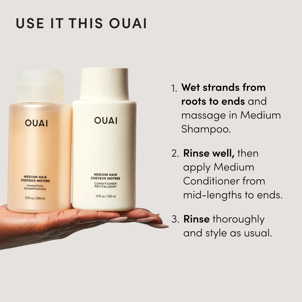 OUAI Medium Hair Shampoo and Conditioner Set (10 Fl Oz) Medium Hair Bundle