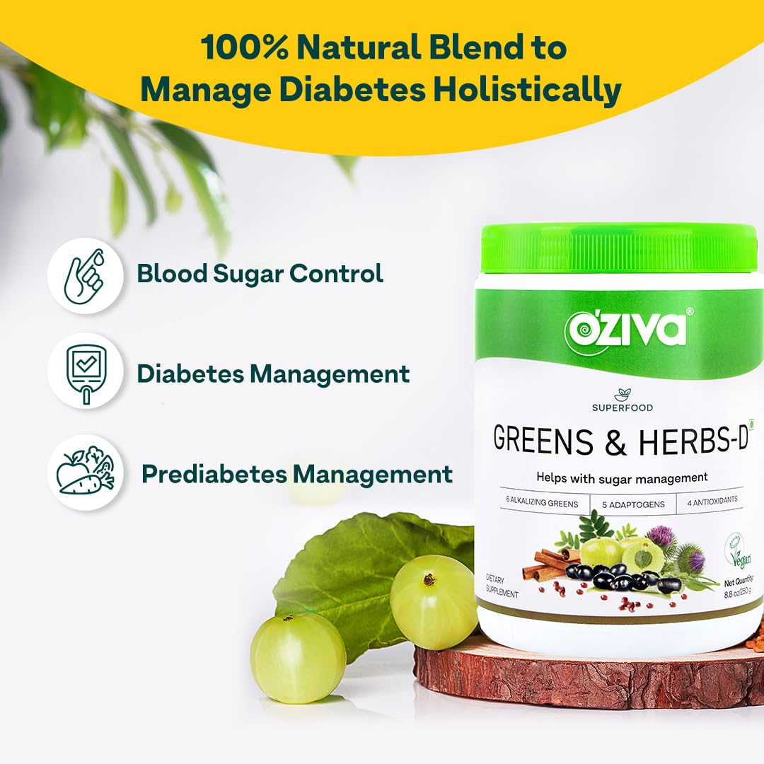 Oziva Superfood Greens & Herbs For Diabetes And Prediabetes Powder, 200G| Greens & Herbs For Sugar Control And Diabetes Management (With Moringa, Milk Thistle,