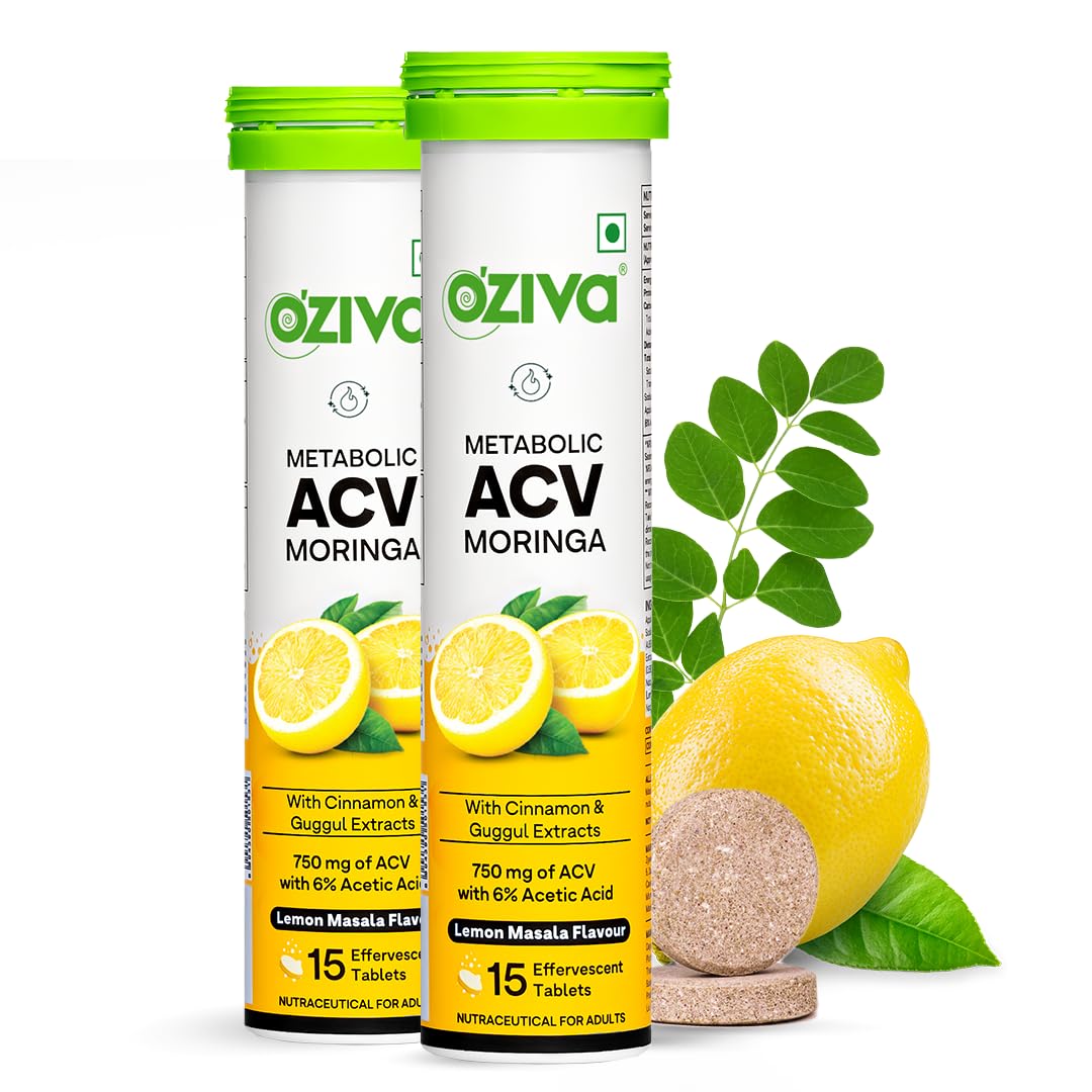 OZiva ACV Moringa Apple Cider Vinegar Tablets, Lemon Masala, Pack of 2 15 count (Pack of 2)