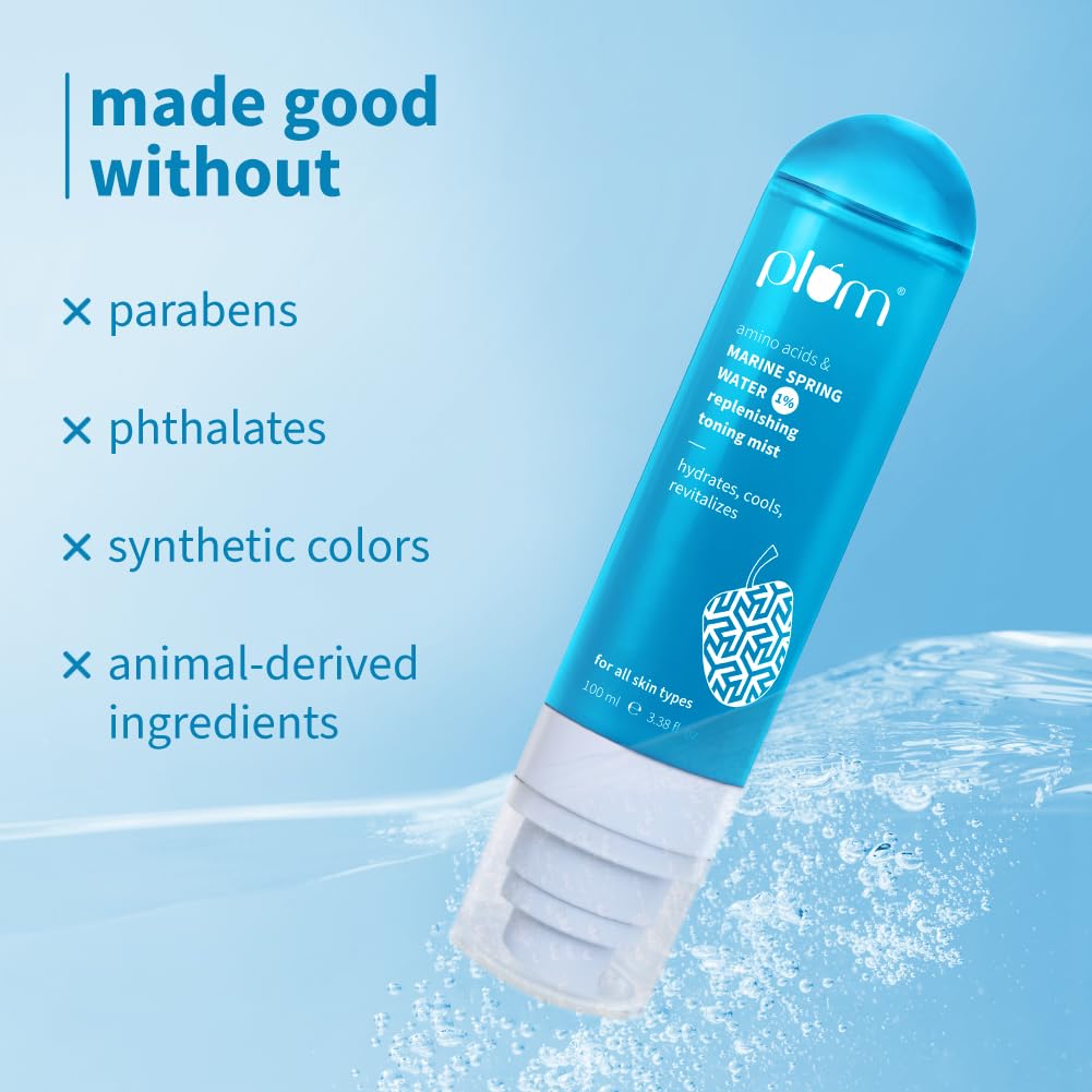 Plum 1% Marine Spring Water Replenishing Toning Mist Spray with Amino Acids | Hydrates, Cools & Revitalizes | with Active Minerals | On-the-go Soothing Face Mis