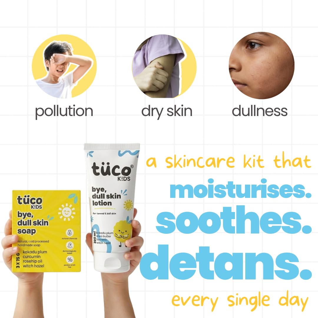 Tuco Kids Dull Skin Combo, Turmeric Soap 3x75g + Lotion 200ml, Paraben Free 212.5 g (Pack of 2)