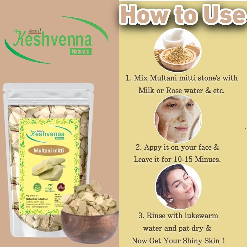 Keshvenna natural 100% Natural Multani Mitti ston (fuller earth) for Face Pack | Fuller's Earth , Bentonite Clay 400gm