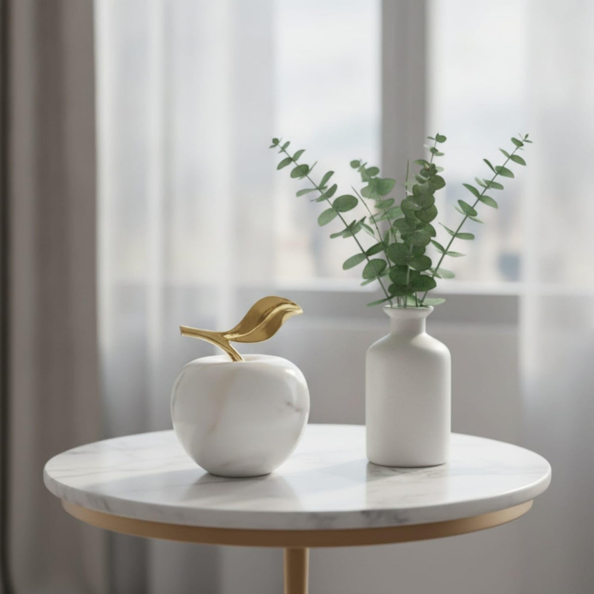 CLOVRIX® Polished Pear Sculpture with Gilded Finish Decorative Marble Ornament with Gilded Finish Modern Pear Figurine Minimalist for Console Table, Bookshelf,